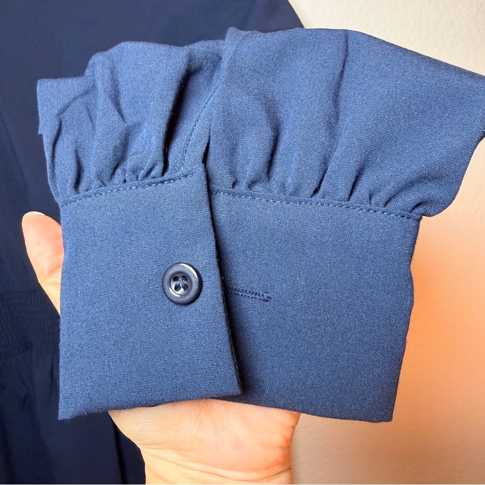 Navy Tie Neck Blouse XL Office Siren Career Staple Workwear Chic Feminine Top‎ - Picture 9 of 11